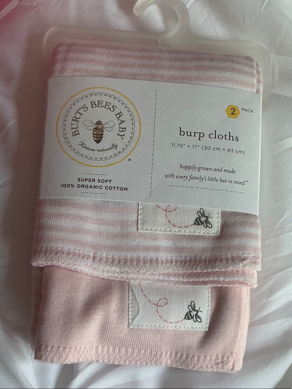 Burt's Bees Baby Light Pink Striped & Solid Burp Cloths - 2 Pack
